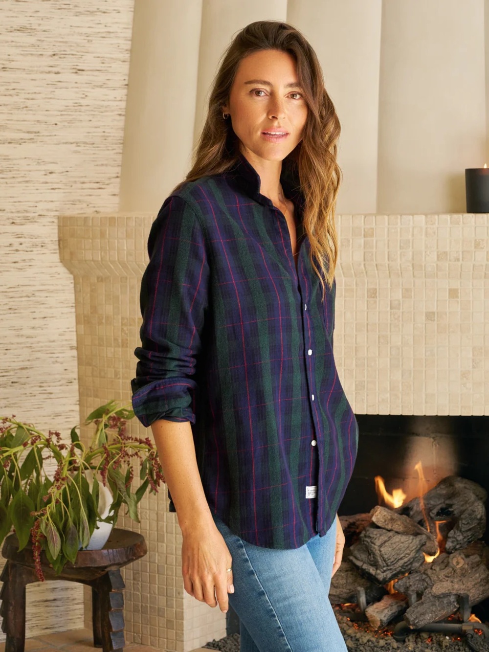 NWT Frank and Eileen EILEEN Blue and Green with Red Plaid Italian Flannel XS